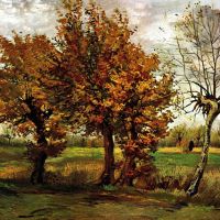 Paisaje otoñal de Van Gogh con cuatro árboles