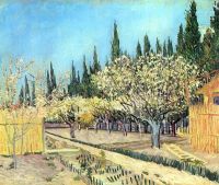 Blühender Obstgarten Van Gogh, umgeben von Zypressen