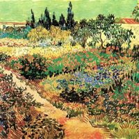Jardín de flores de Van Gogh con sendero