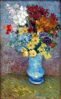 زهور فان جوخ مطبوعة على قماش مزهرية زرقاء