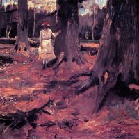 Chica de Van Gogh en blanco en el bosque