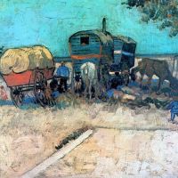 Campamento gitano Van Gogh con coche de caballos