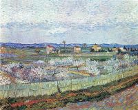 Van Gogh La Crau in der Nähe von Arles mit blühenden Pfirsichbäumen