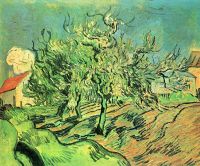 Paysage de Van Gogh avec trois arbres et maisons