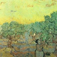 Recolectores de aceitunas de Van Gogh en un bosque