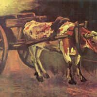 Carros de bueyes de Van Gogh con buey marrón