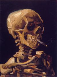 Van-Gogh-Schädel mit einer brennenden Zigarette