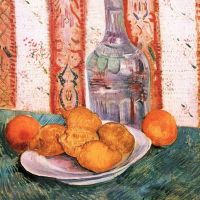 Bodegón de Van Gogh con botella y limones en un plato
