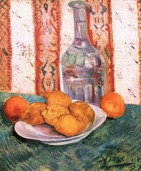 Van-Gogh-Stillleben mit Flasche und Zitronen auf einem Teller