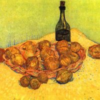 Bodegón de Van Gogh con botella de limones y naranjas