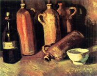 Van-Gogh-Stillleben mit Flasche mit vier Krügen und einer weißen Schüssel