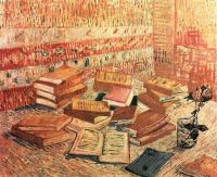 Van-Gogh-Stillleben mit französischen Romanen und Glas mit Rose