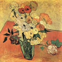 Bodegón de Van Gogh con jarrón japonés rosas y anémonas