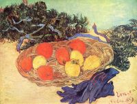 Van Gogh Still Life بطباعة قماشية من قماش البرتقال والليمون والقفازات الزرقاء