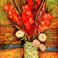 Bodegón de Van Gogh con gladiolos rojos