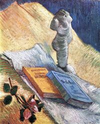Van Gogh Natura morta con torso una rosa e due romanzi
