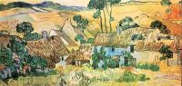 Van Gogh Reetgedeckte Häuser vor einem Hügel