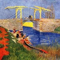 Van Gogh De Langlois-brug in Arles met wassende vrouwen