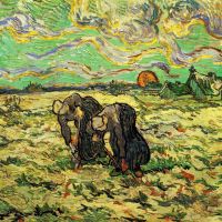 Van Gogh Twee boerinnen graven in een veld met sneeuw
