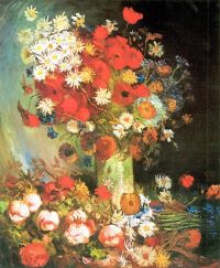 Vase Van Gogh Aux Bleuets Et Coquelicots Pivoines Et Chrysanthèmes