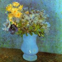 Jarrón Van Gogh Con Lilas, Margaritas Y Anémonas