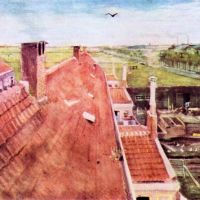 Van Gogh-uitzicht over de daken
