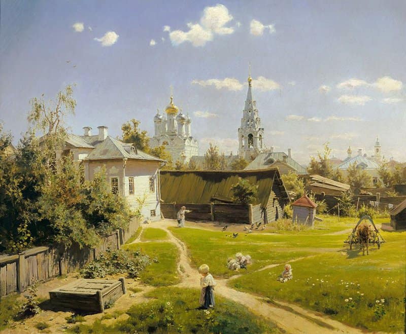 Tableaux sur toile, reproduction de Vasily Dmitriyevich Polenov Moscow Yard 1878