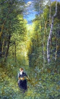 Vasnetsov Viktor Mikhaylovich Girl Gathering Flowers In The Woods 1876