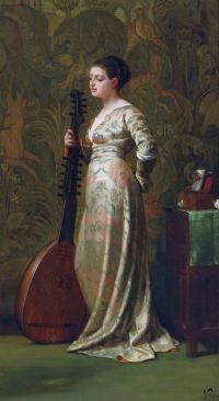 Vedder Elihu Mädchen mit einer Laute 1866 Leinwanddruck