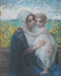 Veith Eduard Madonna And Child In The Background A Sunflower Field