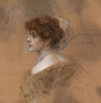 Veith Eduard Three Quarter Portrait Of A Young Woman With Bared Shoulders