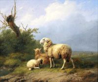 لوحة قماشية Verboeckhoven Eugene Sheep And Lambs On A Hill Top 1835