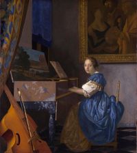 Vermeer EINE junge Frau, die an einem Virginal sitzt