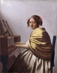 Vermeer Virginal 버전 2에 앉아있는 젊은 여성
