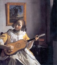 Vermeer junge Frau, die eine Gitarre spielt