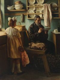 Vermehren Frederik A Young Girl Watching A Stranger Lunching In The Kitchen