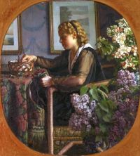 Vermehren Frederik A Young Woman At Her Needlework Next To Lilac And Appleblossoms canvas print
