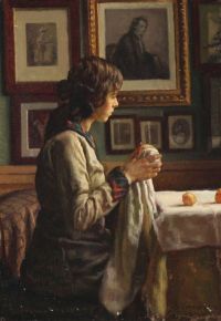 Vermehren Frederik Interior With A Girl Polishing Apples canvas print