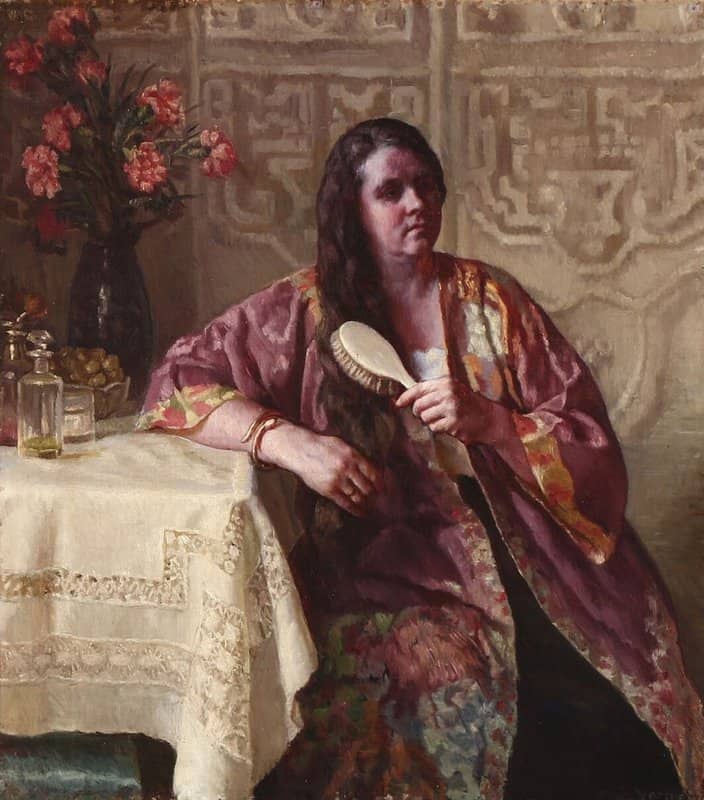 Vermehren Frederik Interior With A Seated Model In A Purple Kimono canvas print