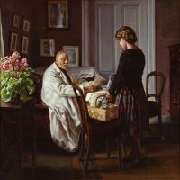 Vermehren Frederik Interior With A Young Woman And An Elderly Man canvas print