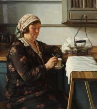 Vermehren Frederik Interior With An Elderly Woman canvas print