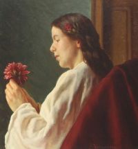 Vermehren Frederik Portrait Of A Young Girl Holding A Flower