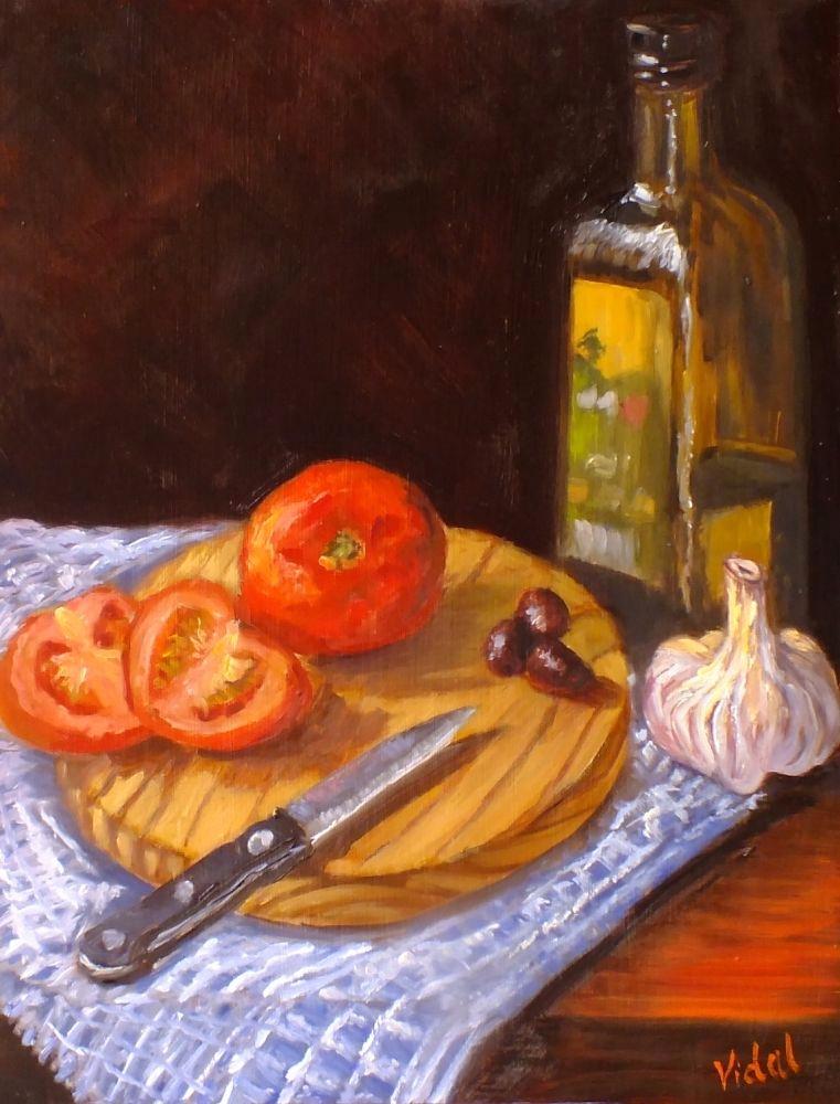 Vidal Christopher Healthy Ingredients Tomatoes Olive Oil Olives Garlic canvas print