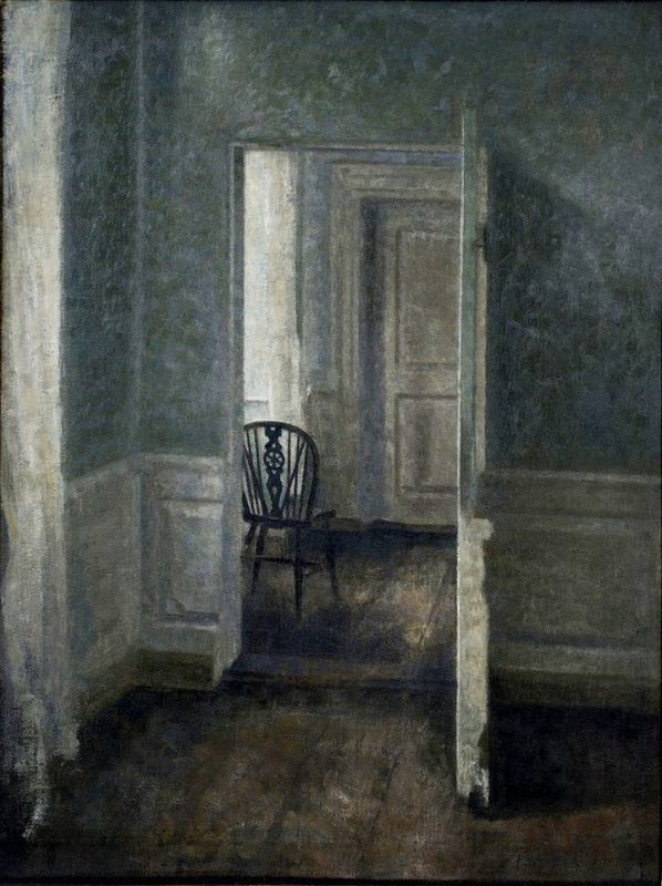 Tableaux sur toile, reproduction de Vilhelm Hammersh I Inte Rieur Avec Une Chaise Windsor 1913