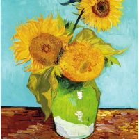 Vincent Van Gogh Sunflowers F453 Primera versión - Fondo turquesa