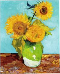 Vincent Van Gogh Sunflowers F453 First Version - Turquoise Background