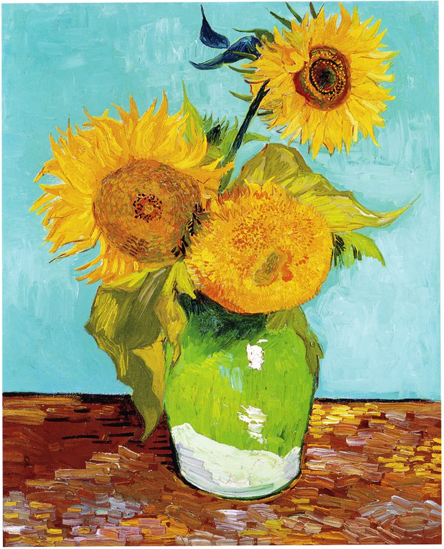 Vincent Van Gogh Sunflowers F453 First Version - Turquoise Background canvas print