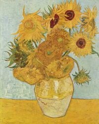 Vincent Van Gogh Sunflowers F456 Third Version - Blue Green Background