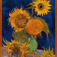 Vincent van Gogh Zonnebloemen F459 Tweede versie - Koningsblauwe achtergrond 1888