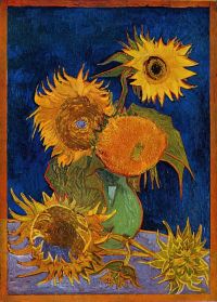 Vincent Van Gogh Sonnenblumen F459 Zweite Version - Königsblauer Hintergrund 1888